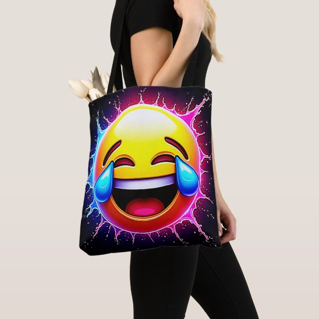 Tote Bag Plongeon de Joie : Émoticône d'Art qui Rit (De près)