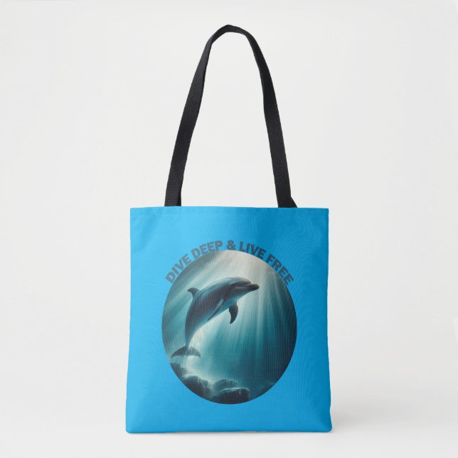 Tote Bag Plongez profond, vivez libre dauphin  (Devant)