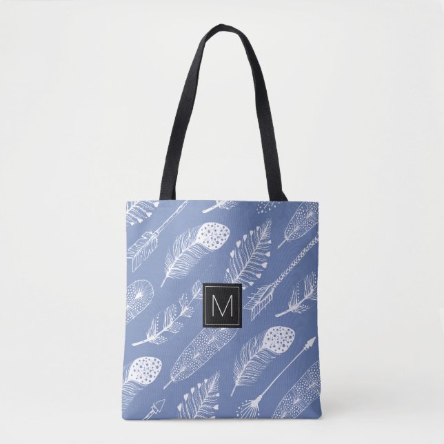 Tote Bag Plume de Boho de monogramme et motif de flèches (Devant)