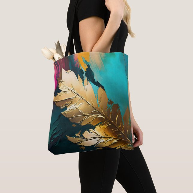 Tote Bag Plume Doré – Élégance Abstraite Luxueuse (De près)