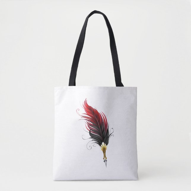 Tote Bag Plume rouge avec pointe en or (Devant)