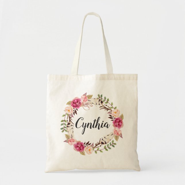 Tote Bag Plume rustique Boho Floral Wreath Bridesmaid (Devant)