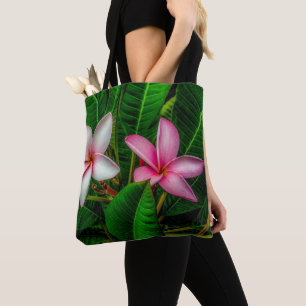 Tote Bag Plumerias en Fourre-tout blanche et rose