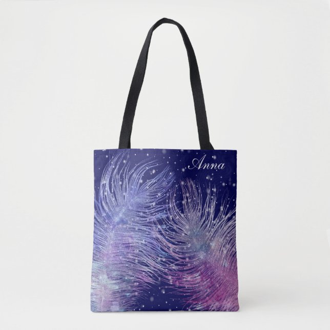 Tote Bag *~* Plumes célestes mystiques cosmiques Bleu noctu (Devant)