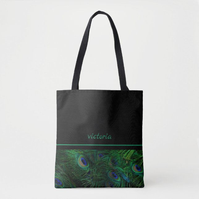 Tote Bag Plumes chic Peacock Monogrammé (Devant)