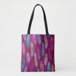 Tote Bag Plumes colorées : motif arrière - plan violet.