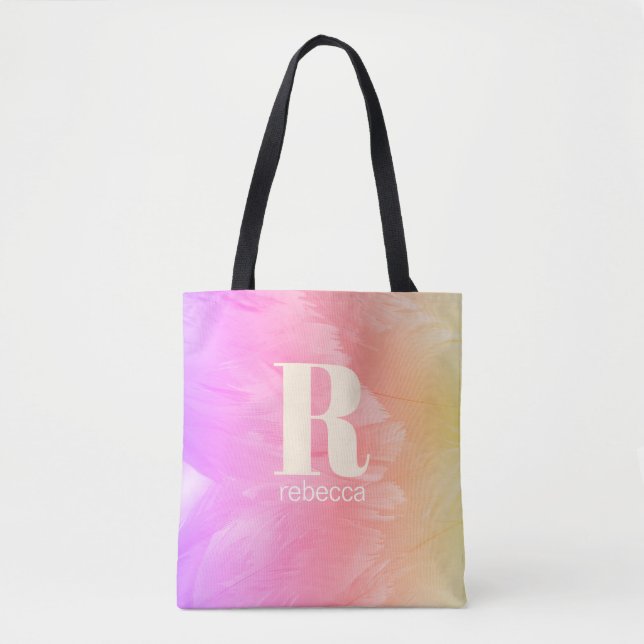 Tote Bag Plumes de cygne Pastel Rainbow Ombre (Devant)