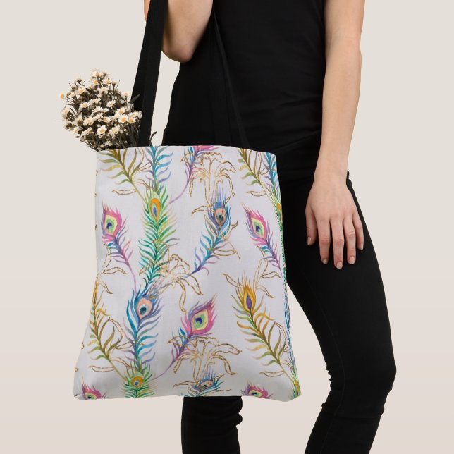 Tote Bag Plumes de paon (De près)