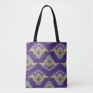 Tote Bag Plumes de paon : arrière - plan vintage sans soudu