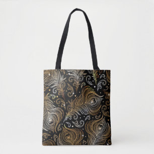 Tote Bag Plumes de paon : Dessin Artistique à main levée.