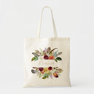 Tote Bag Plumes d'or sauvage Boho Tropical Floral Bridesmai