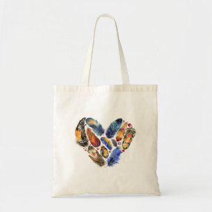 Tote Bag Plumes en forme de coeur Aquarelle Design