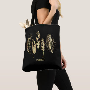 Tote Bag Plumes noires et d'or