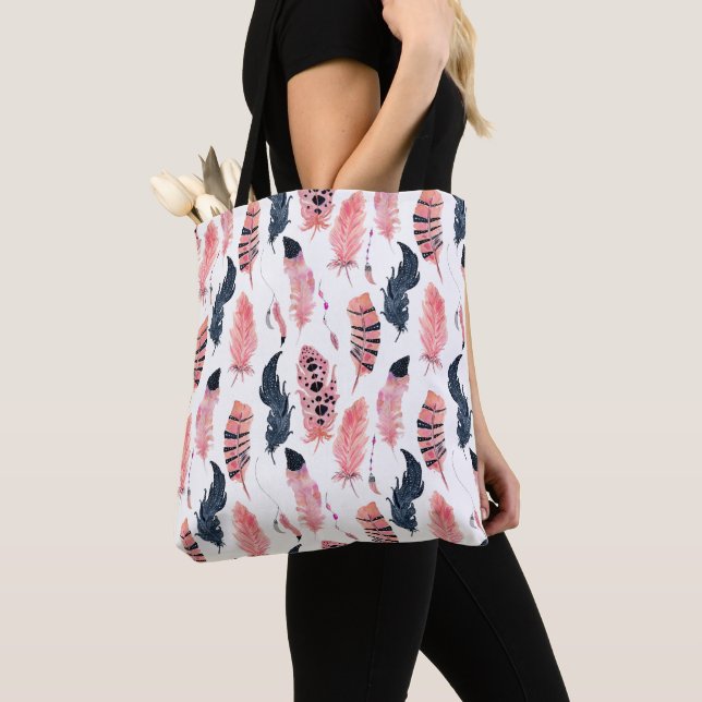 Tote Bag Plumes Rose Boho (De près)