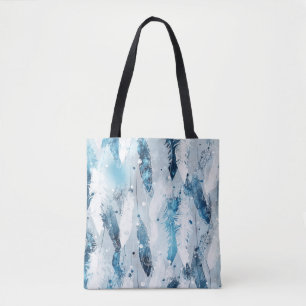 Tote Bag Plumes tombantes : Aquarelle bleue sans joint