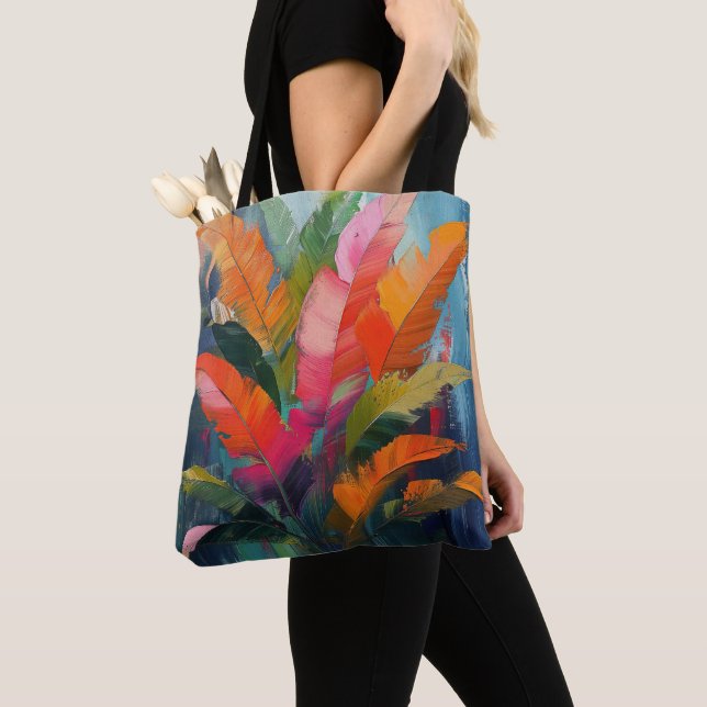 Tote Bag Plumes Tropicales – Abstraction Botanique Vibrante (De près)