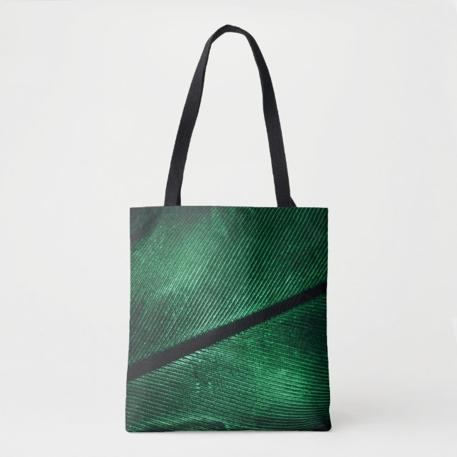 Tote Bag Plumes Vertes, Belle Texture Motif. (Devant)