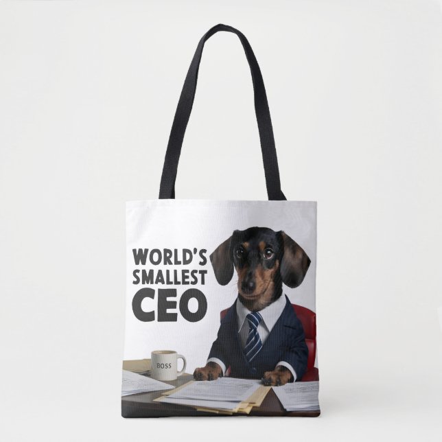 Tote Bag Plus petit PDG du monde, mignon et drôle dachshund (Devant)