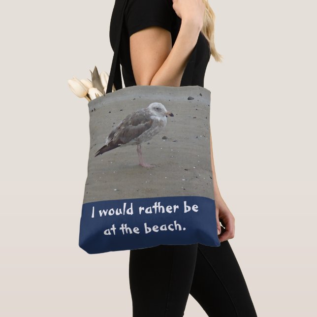 Tote Bag Plutôt être à la plage Peint Seagull Sand Bird (De près)