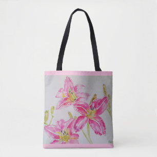 Tote Bag Plutôt Lily Dans L'Aquarelle Rose Peindre Lilium