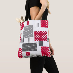 Tote Bag Pneuka rouge gris patchwork sur arrière - plan bla