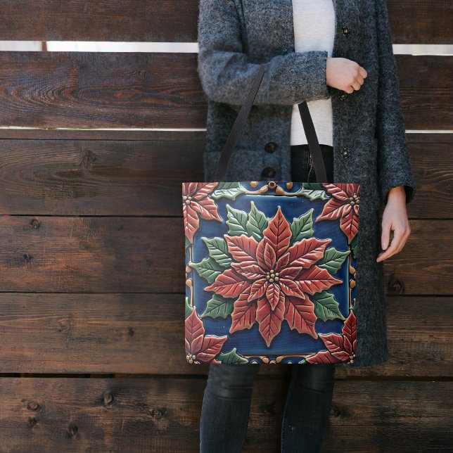 Tote Bag Poinsettia sur Bleu (Créateur téléchargé)