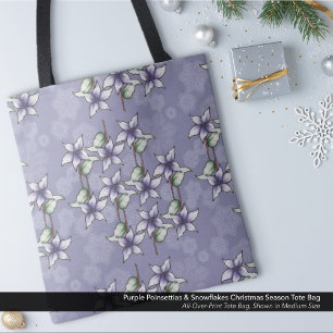 Tote Bag Poinsettias pourpres et flocons de neige Noël