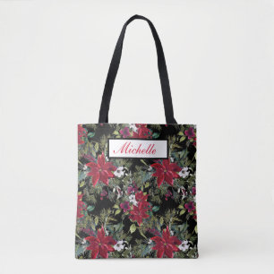 Tote Bag Poinsettias rouges étonnantes et Floral blanc sur 