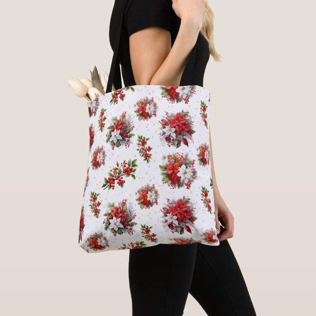 Tote Bag Poinsettias vintages Et Blanc Vraiment Noël (De près)