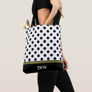 Tote Bag Point de polka noir et blanc de monogramme fait