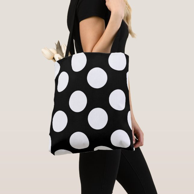 Tote Bag Point de polka noir et blanc Fourre-tout (De près)