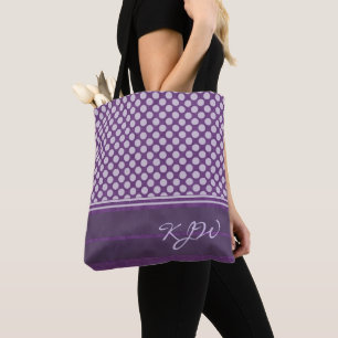 Tote Bag Point Polka de lavande sur un monogramme de prune