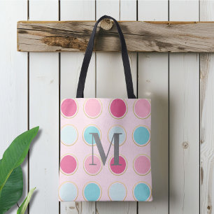 Tote Bag Point rose et bleu monogramme