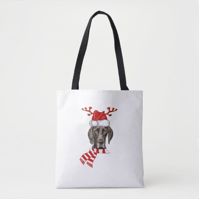 Tote Bag Pointeur allemand Antlers Chien Père Noël Chris (Devant)