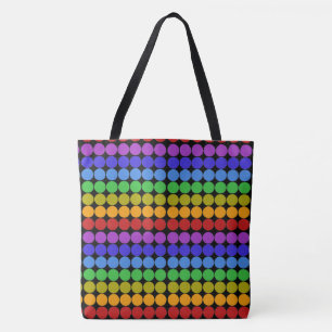 Tote Bag Points arc-en-ciel cercles colorés sur noir