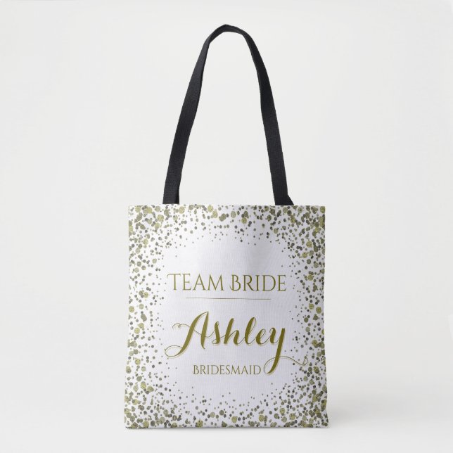 Tote Bag Points Confetti de la Parties scintillant d'or Tea (Devant)