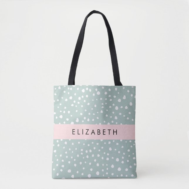 Tote Bag Points Dalmatiens verts, Spots, Votre Nom (Devant)