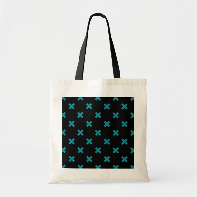 Tote Bag points de croix turquoises sur noir (Devant)