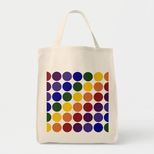 Tote Bag Points de polka arc-en-ciel sur gris (Devant)