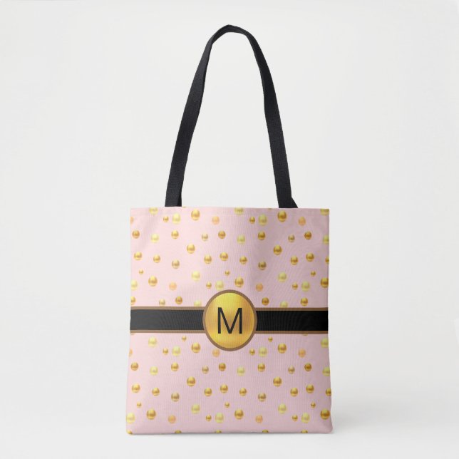 Tote Bag Points dorés sur fond rose (Devant)