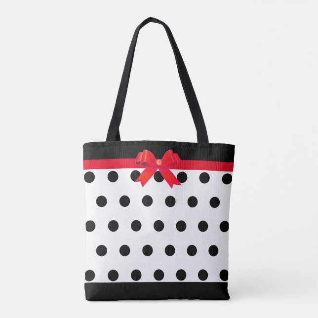 Tote Bag Points noirs élégants avec ruban rouge (Dos)