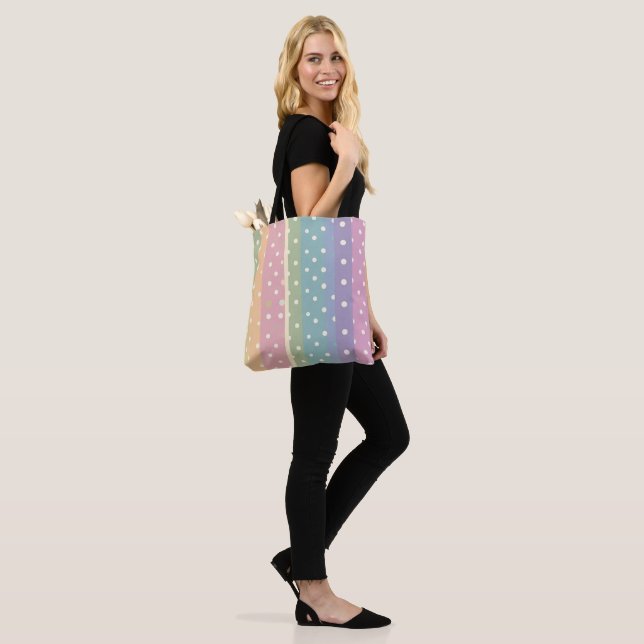 Tote Bag Points polka en nuances pastel rayées  (Sur le modèle)