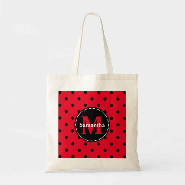 Tote Bag Points polka en rouge et noir (Devant)
