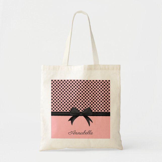 Tote Bag Points roses noirs et ruban (Devant)