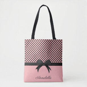 Tote Bag Points roses noirs et ruban