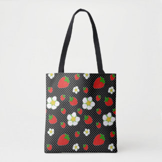 Tote Bag Points rouges de fraise dans le noir