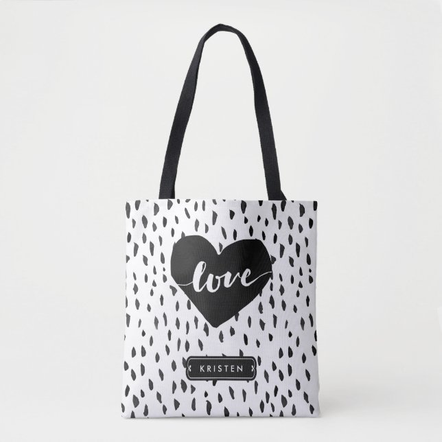 Tote Bag Points tirés par la main abstraits de blanc de (Devant)