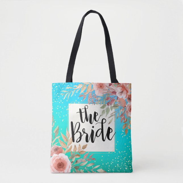 Tote Bag Points Turquoises or rose mariage de mariée (Devant)