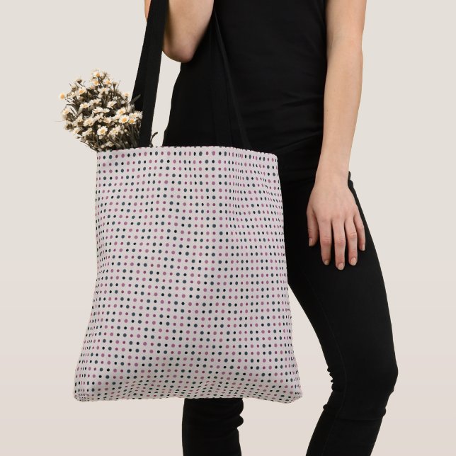 Tote Bag Points verts et roses (De près)