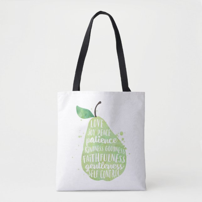 Tote Bag Poire verte et belles paroles (Devant)